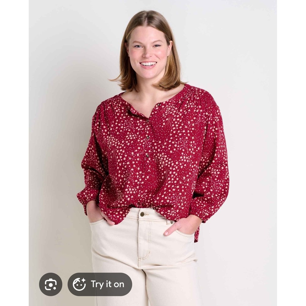 Toad & Co large organic cotton Sustainable mazana blouse long bubble sleeve